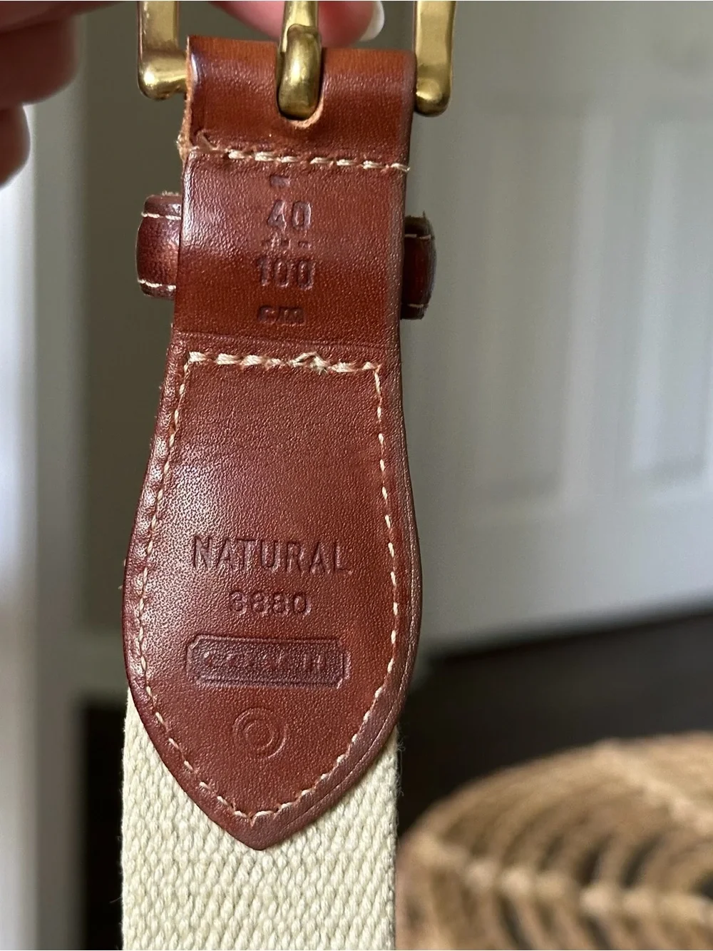 Vintage Coach Cream Canvas Belt with Brown Leather Accents and Brass Buckle